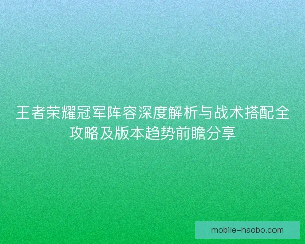 王者荣耀冠军阵容深度解析与战术搭配全攻略及版本趋势前瞻分享