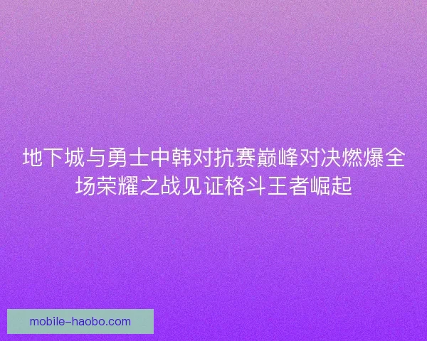 地下城与勇士中韩对抗赛巅峰对决燃爆全场荣耀之战见证格斗王者崛起